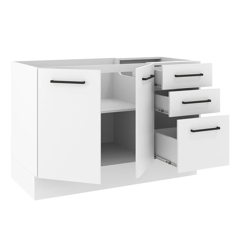 Bajo Mesada Cocina 120 cm x 60 cm, 3 Cajones 2 Puertas Agata Blanco - Image 7