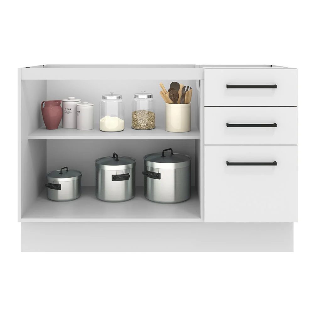 Bajo Mesada Cocina 120 cm x 60 cm, 3 Cajones 2 Puertas Agata Blanco - Image 8