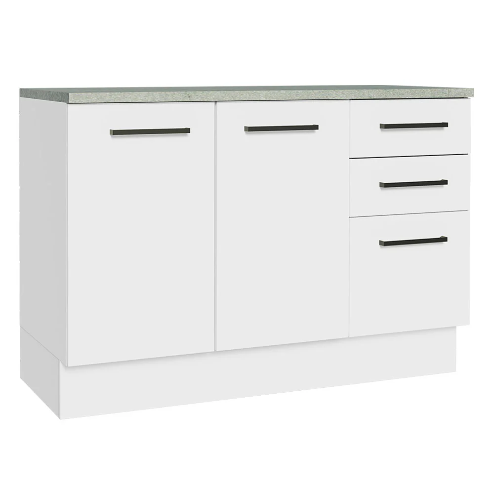 Bajo Mesada Cocina 120 cm x 60 cm, 3 Cajones 2 Puertas Agata Blanco