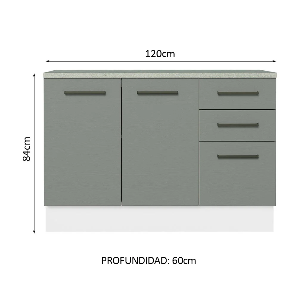 Bajo Mesada Cocina 120 cm x 60 cm, 3 Cajones 2 Puertas Agata Blanco/Gris - Image 2