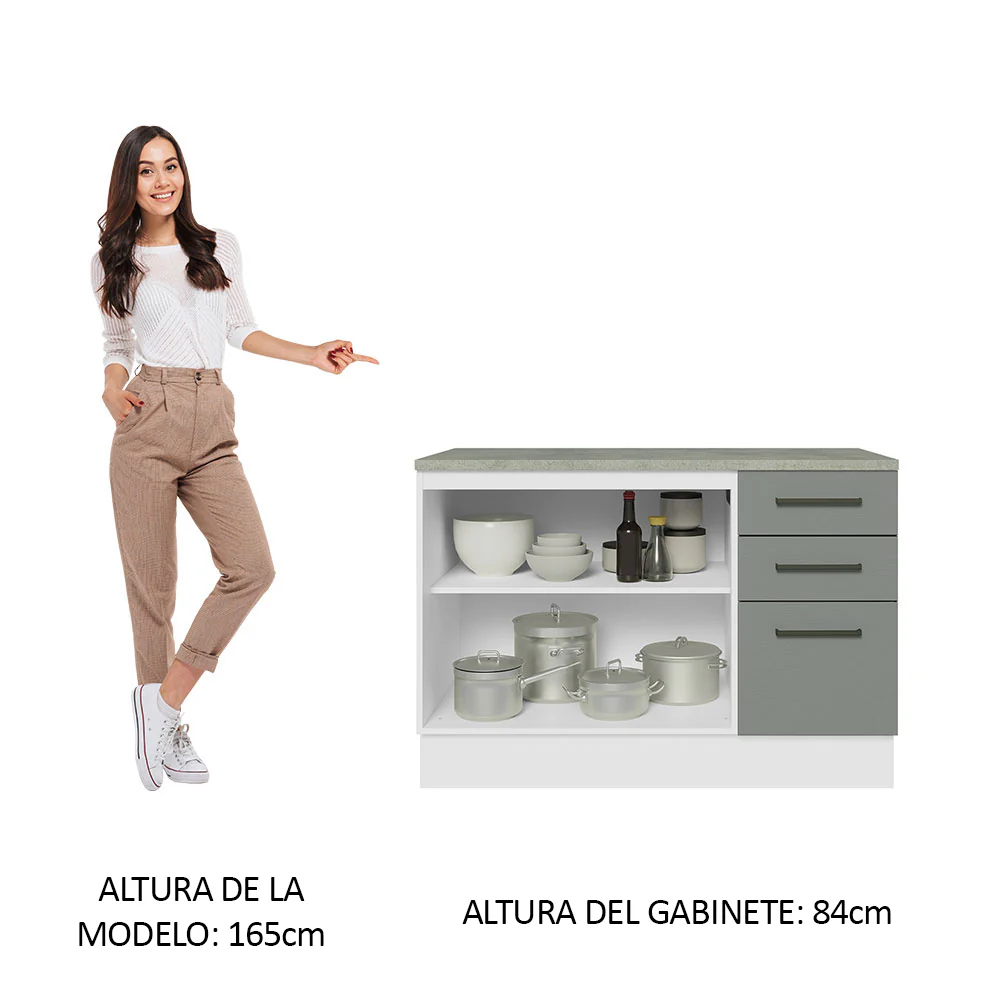 Bajo Mesada Cocina 120 cm x 60 cm, 3 Cajones 2 Puertas Agata Blanco/Gris - Image 4