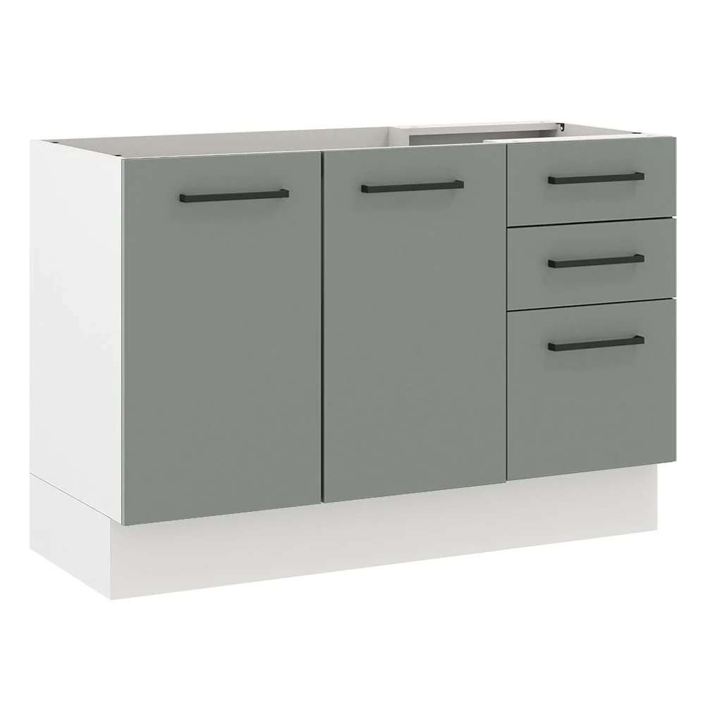 Bajo Mesada Cocina 120 cm x 60 cm, 3 Cajones 2 Puertas Agata Blanco/Gris