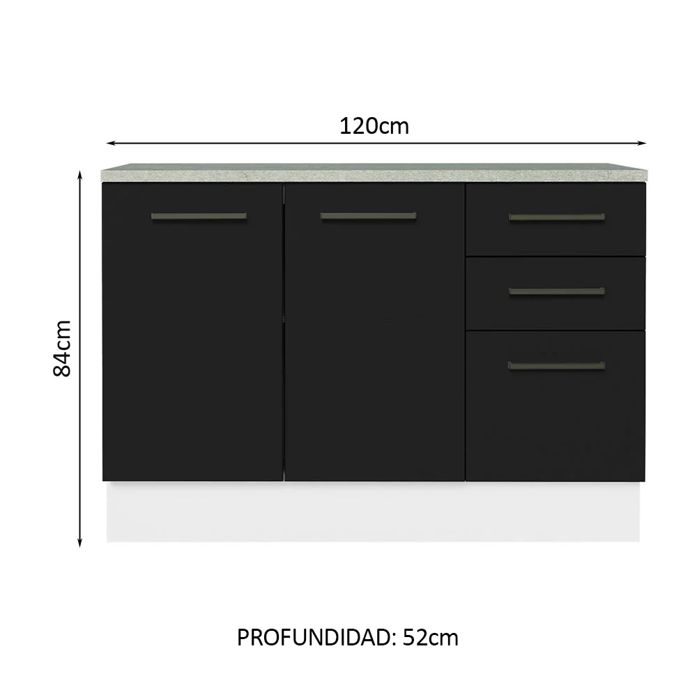 Bajo Mesada Cocina 120 cm 3 Cajones 2 Puertas (Con Mesada) Blanco/Negro Agata Madesa - Image 2