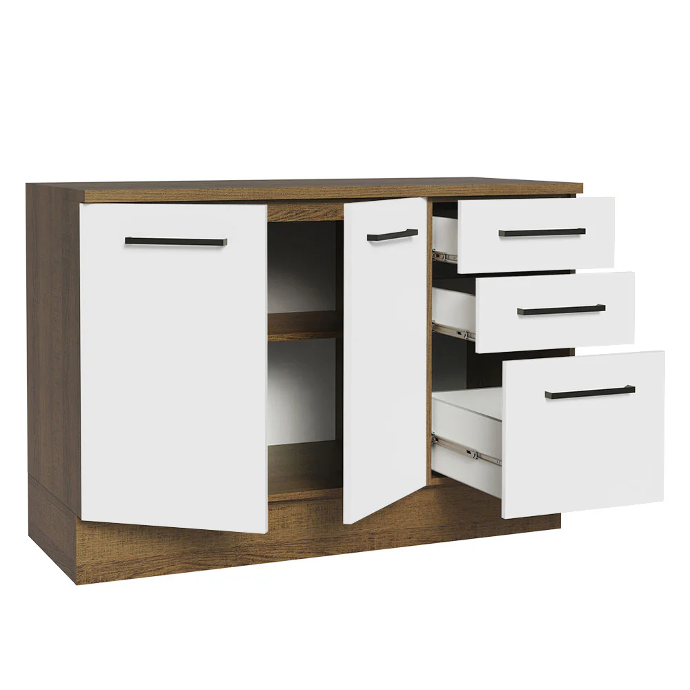 Bajo Mesada Cocina 120 cm x 60 cm, 3 Cajones 2 Puertas Agata Marrón/Blanco - Image 7