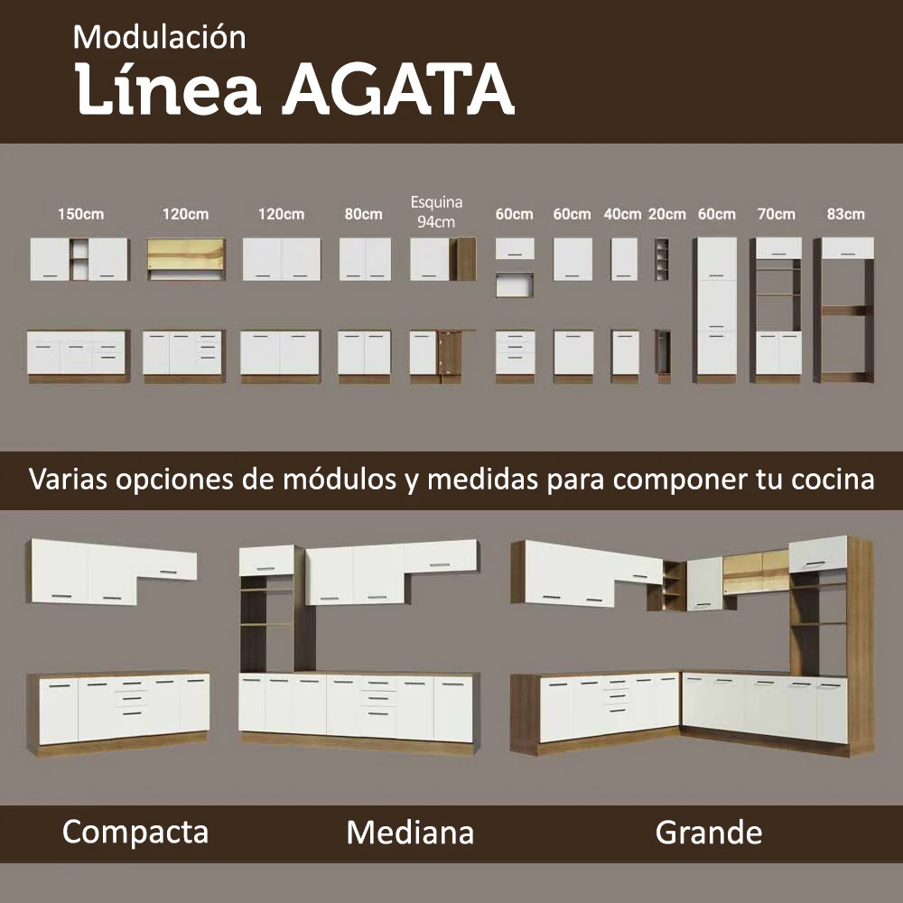 Bajo Mesada Cocina 120 cm x 60 cm, 3 Cajones 2 Puertas Agata Marrón/Blanco - Image 9