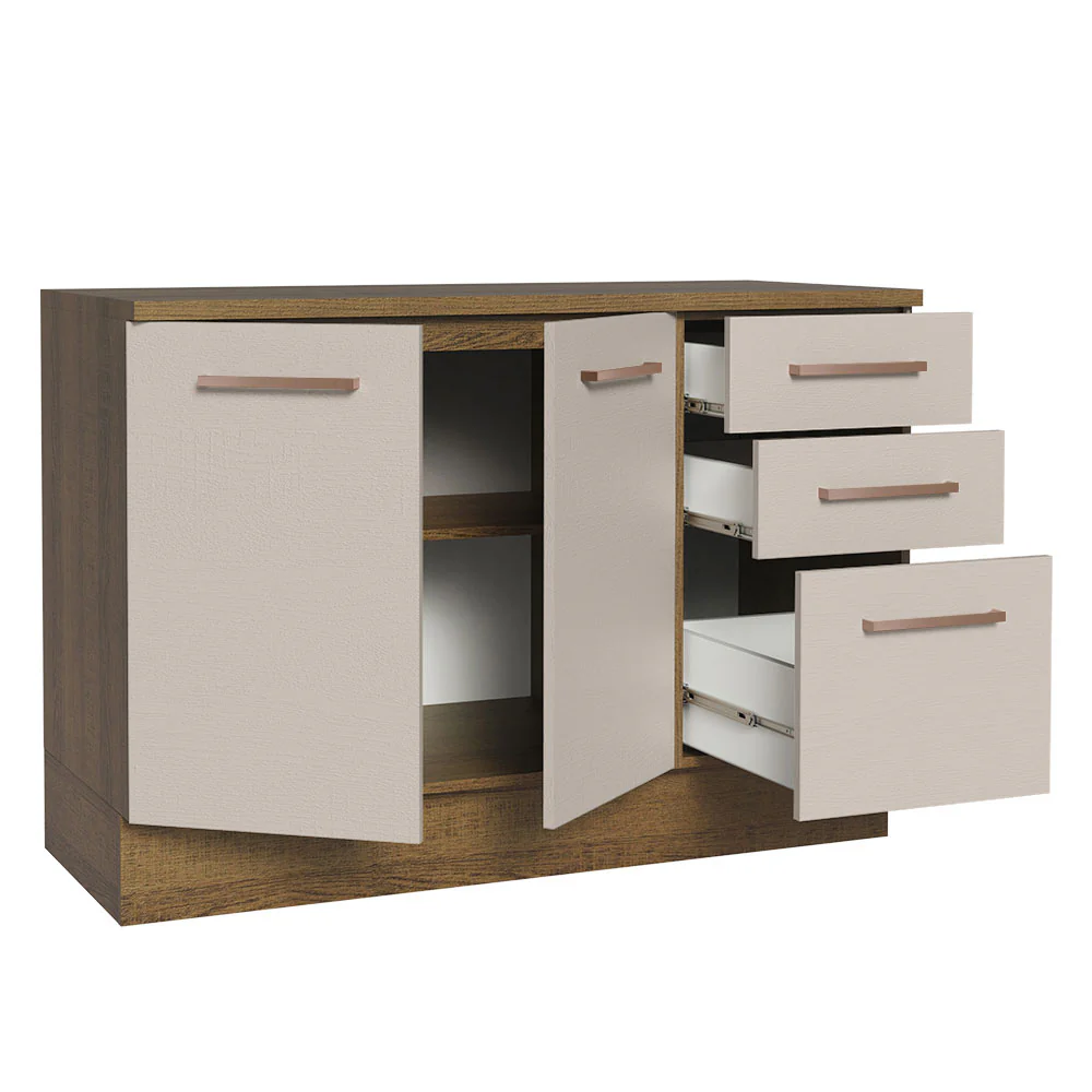 Bajo Mesada Cocina 120 cm x 60 cm, 3 Cajones 2 Puertas Agata Marrón/Crema - Image 7