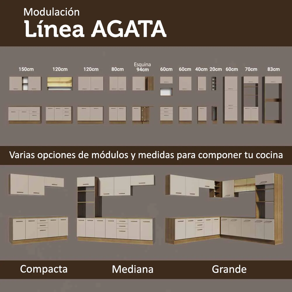 Bajo Mesada Cocina 120 cm x 60 cm, 3 Cajones 2 Puertas Agata Marrón/Crema - Image 9