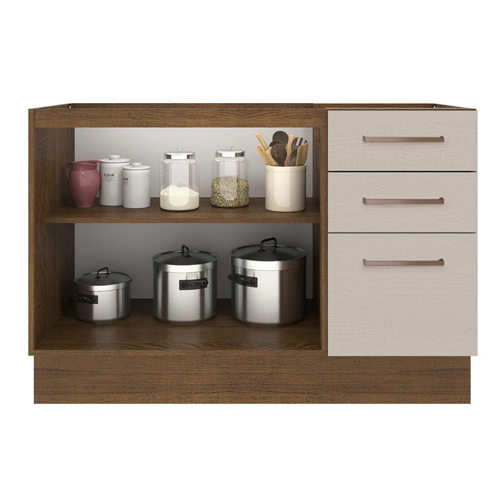 Bajo Mesada Cocina 120 cm x 60 cm, 3 Cajones 2 Puertas Agata Marrón/Crema - Image 6