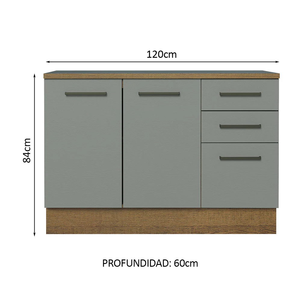 Bajo Mesada Cocina 120 cm x 60 cm, 3 Cajones 2 Puertas con Mesada Agata Marrón/Gris - Image 2
