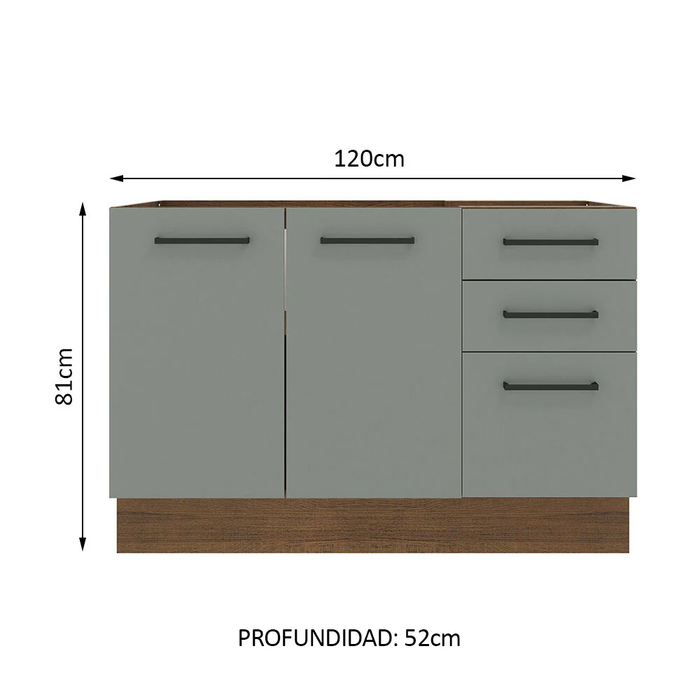 Bajo Mesada para Bacha 120 cm 3 Cajones 2 Puertas (Sin Mesada y Bacha) Marrón/Gris Agata Madesa - Image 2