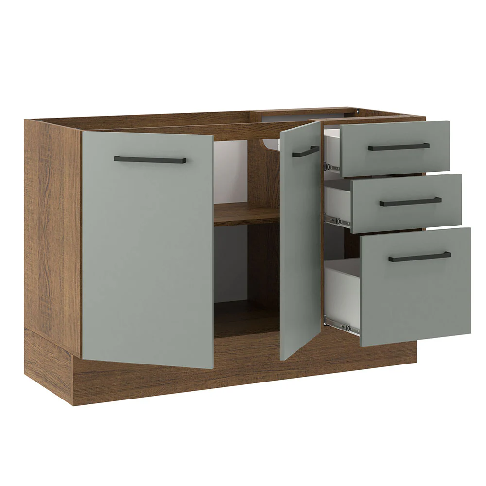 Bajo Mesada para Bacha 120 cm 3 Cajones 2 Puertas (Sin Mesada y Bacha) Marrón/Gris Agata Madesa - Image 7