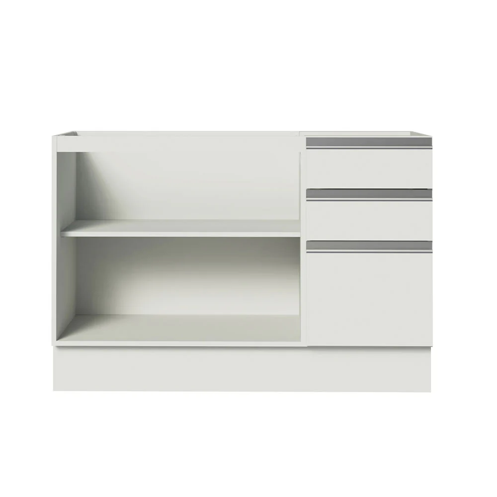 Bajo Mesada Cocina 120 cm x 60 cm, 3 Cajones 2 Puertas Glamy Blanco - Image 6