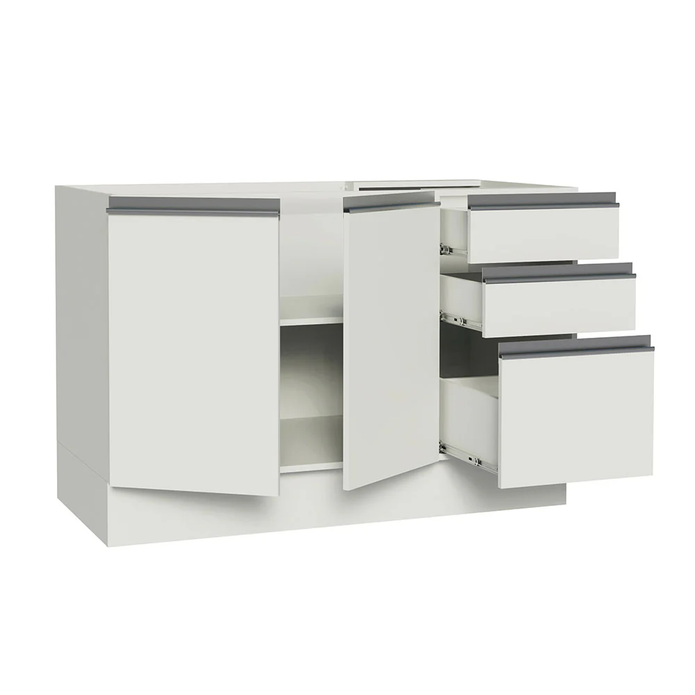 Bajo Mesada Cocina 120 cm x 60 cm, 3 Cajones 2 Puertas Glamy Blanco - Image 7