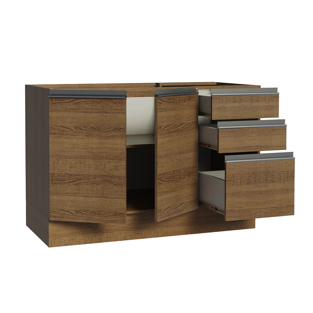 Bajo Mesada Cocina 120 cm x 60 cm, 3 Cajones 2 Puertas Glamy Marrón - Image 7