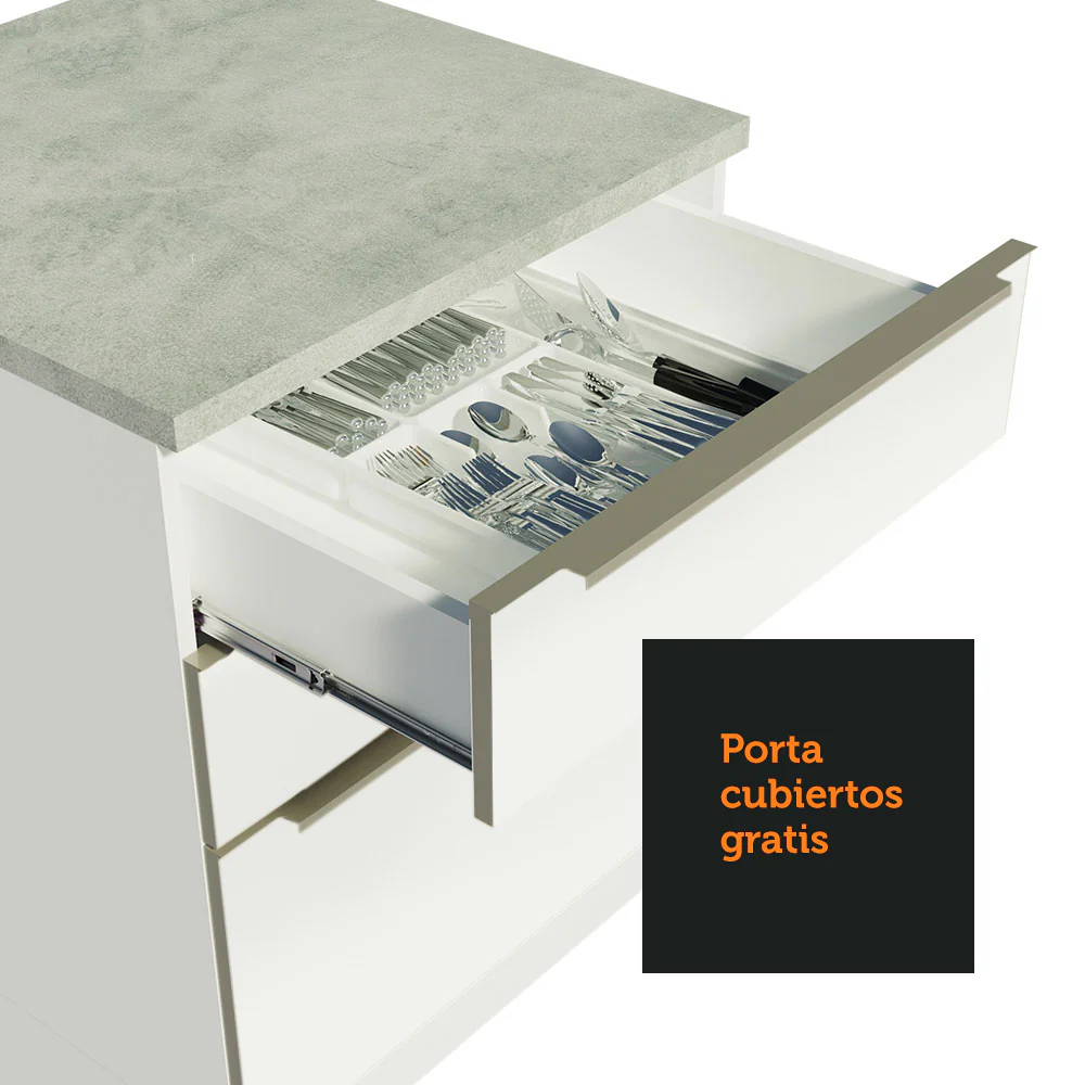 Bajo Mesada Cocina 120 cm x 60 cm, 3 Cajones 2 Puertas Lux Blanco/Blanco - Image 7