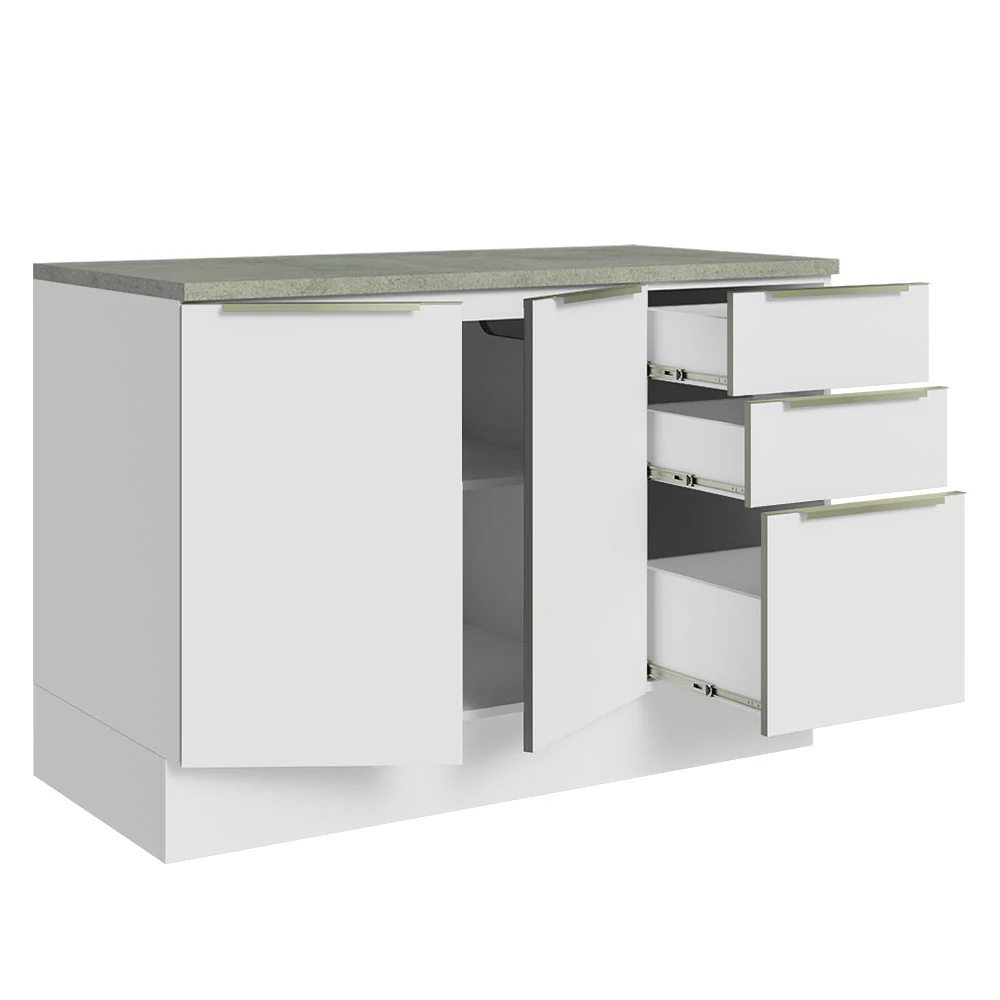 Bajo Mesada Cocina 120 cm x 60 cm, 3 Cajones 2 Puertas Lux Blanco/Blanco - Image 8
