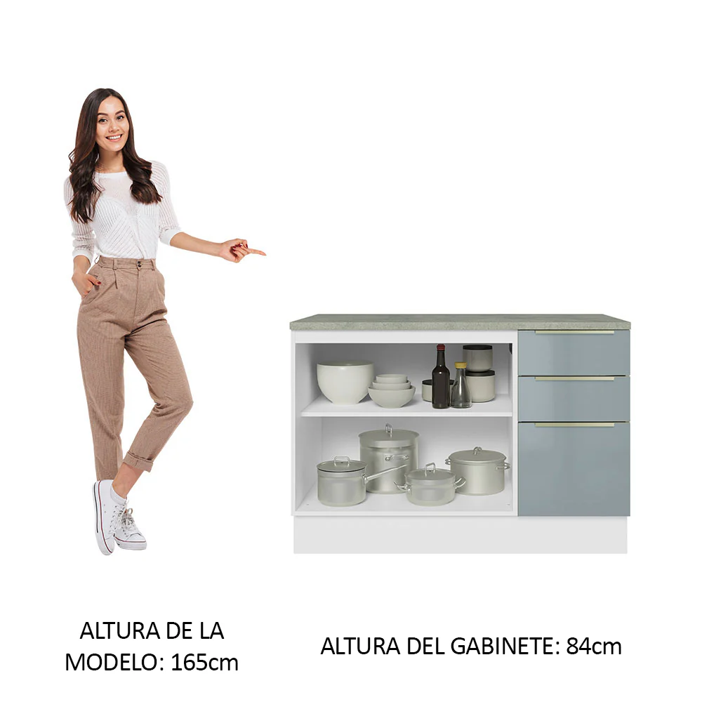 Bajo Mesada Cocina 120 cm x 60 cm, 3 Cajones 2 Puertas Lux Blanco/Gris - Image 4