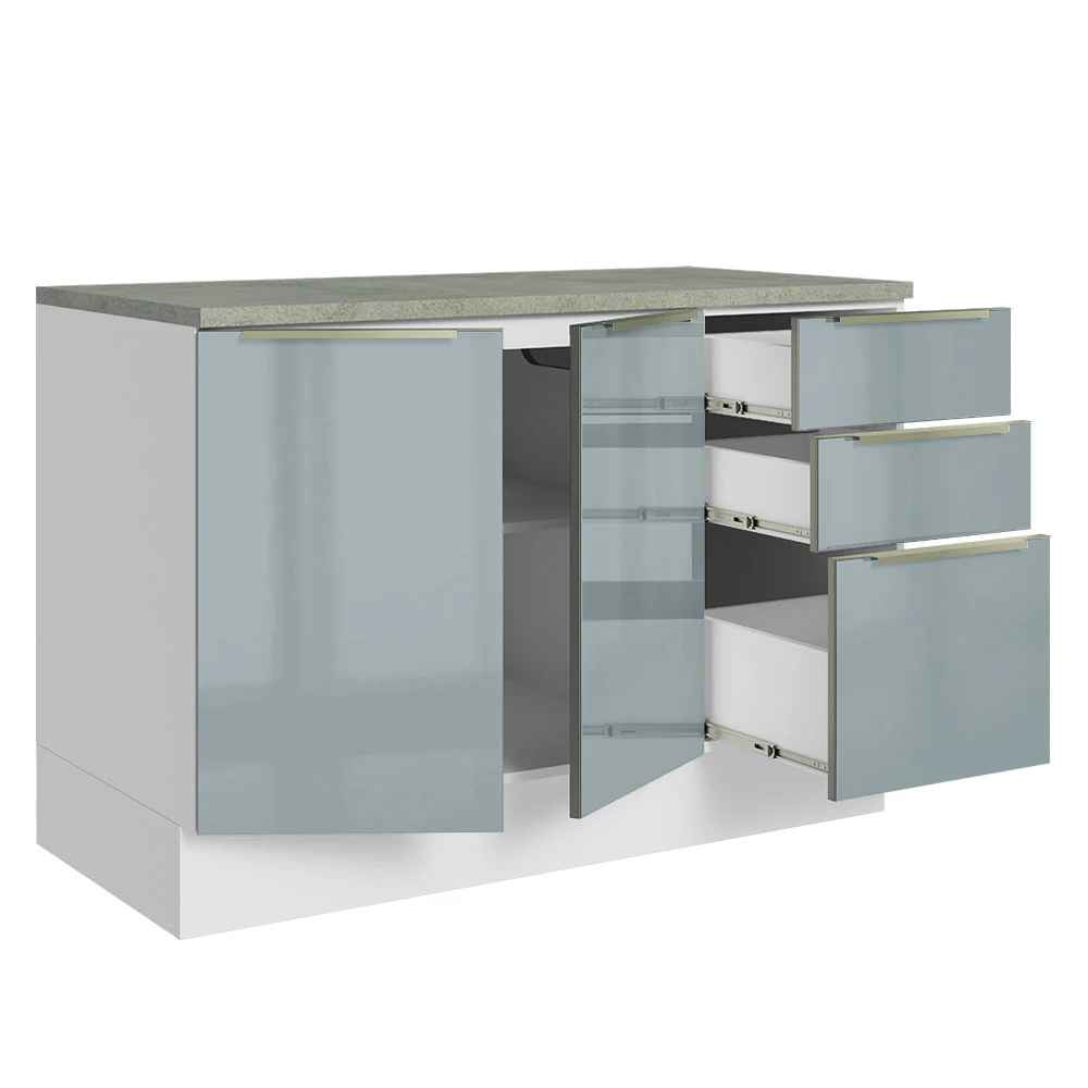Bajo Mesada Cocina 120 cm x 60 cm, 3 Cajones 2 Puertas Lux Blanco/Gris - Image 8