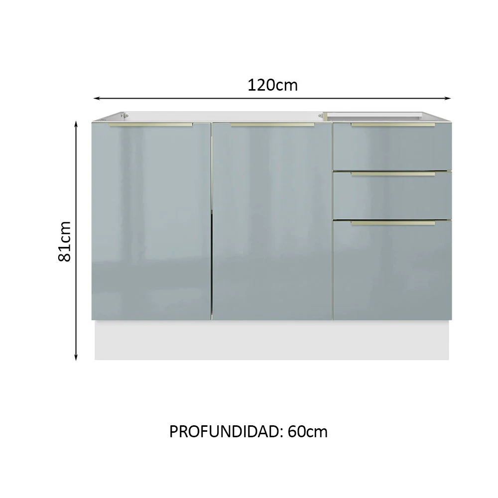 Bajo Mesada Cocina 120 cm x 60 cm, 3 Cajones 2 Puertas Lux Blanco/Gris - Image 2
