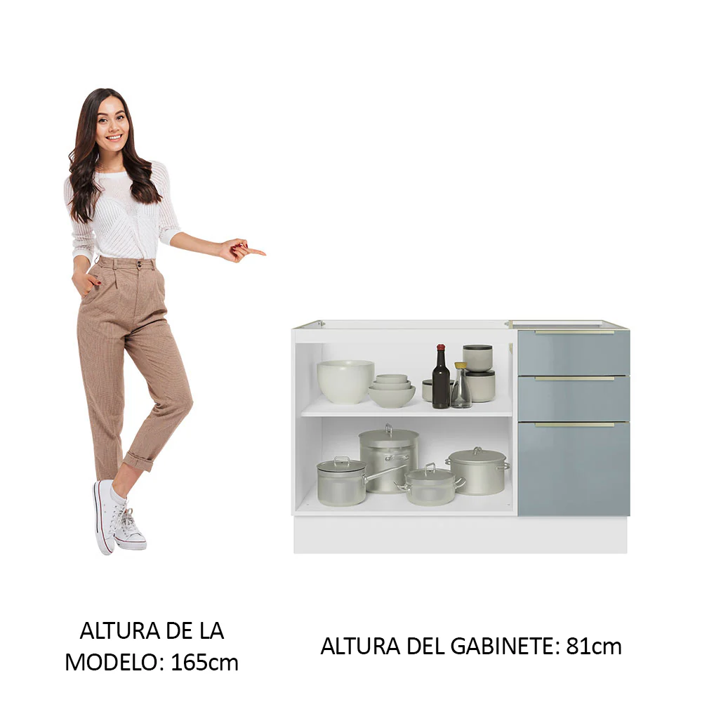 Bajo Mesada Cocina 120 cm x 60 cm, 3 Cajones 2 Puertas Lux Blanco/Gris - Image 4