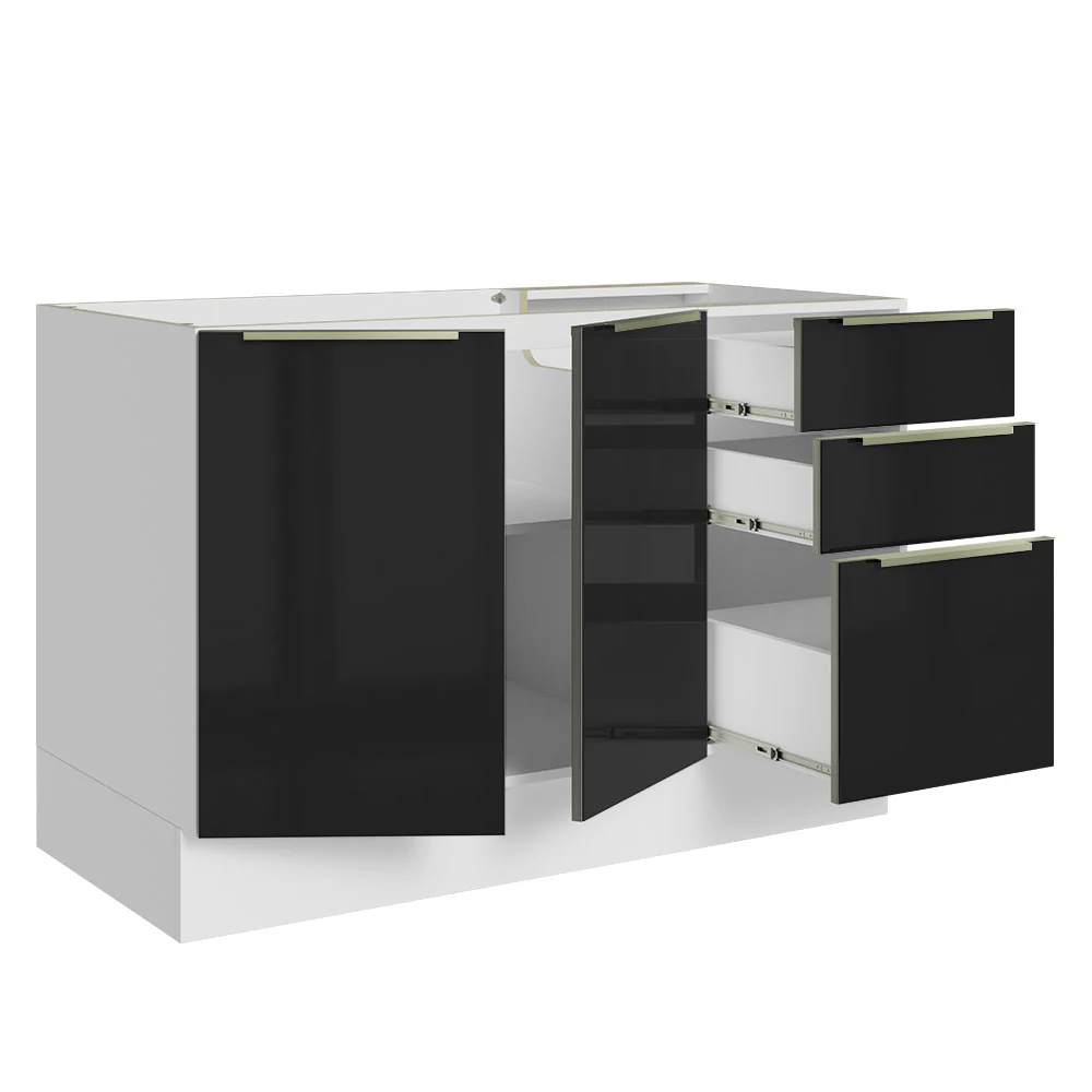 Bajo Mesada Cocina 120 cm x 60 cm, 3 Cajones 2 Puertas Lux Blanco/Negro - Image 7