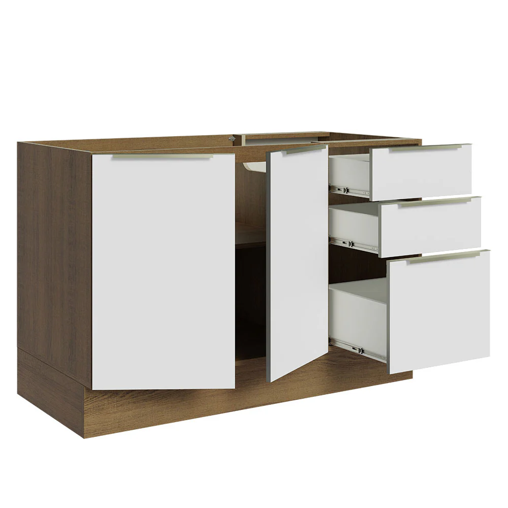 Bajo Mesada Cocina 120 cm x 60 cm, 3 Cajones 2 Puertas Lux Marrón/Blanco - Image 8