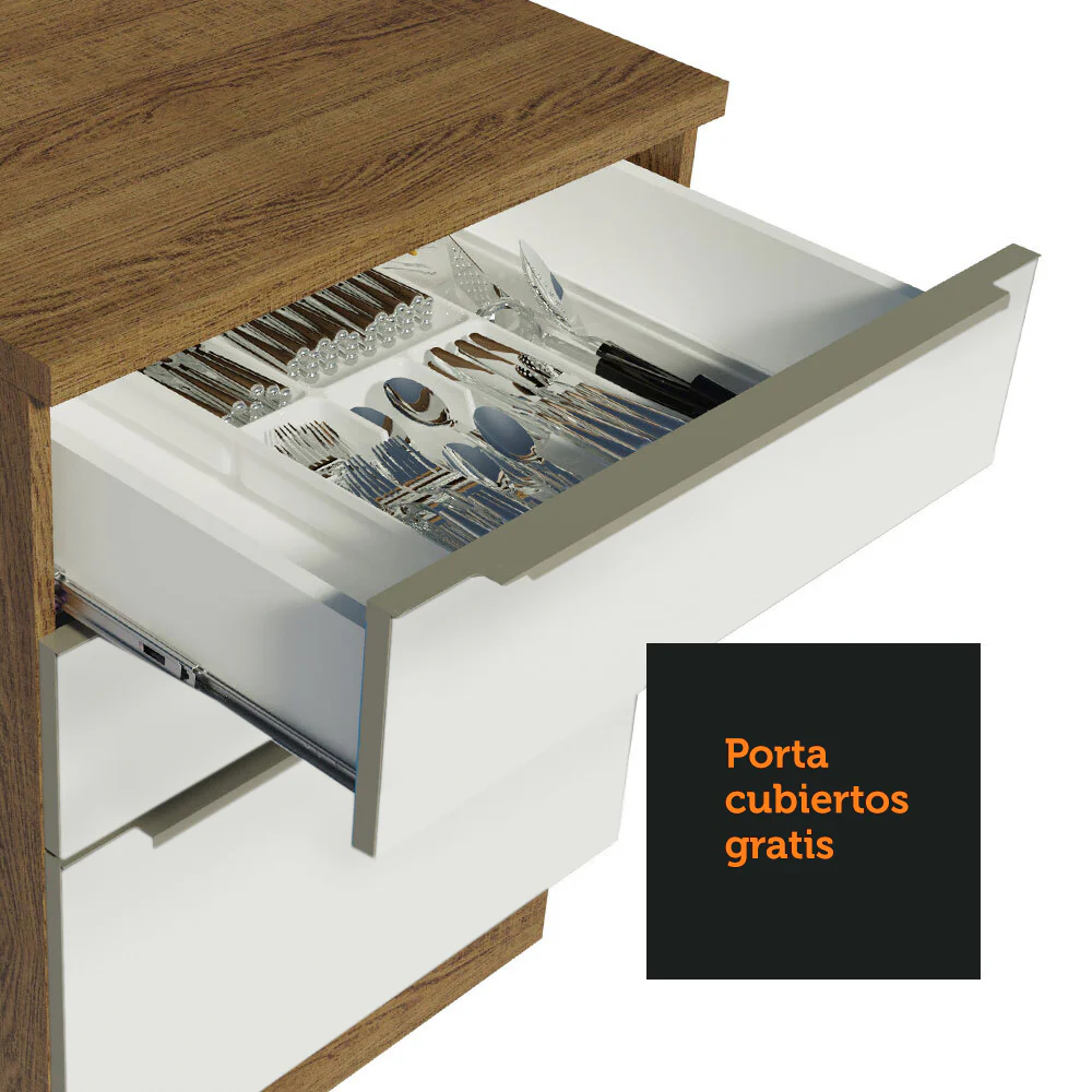 Bajo Mesada Cocina 120 cm x 60 cm, 3 Cajones 2 Puertas Lux Marrón/Blanco - Image 7