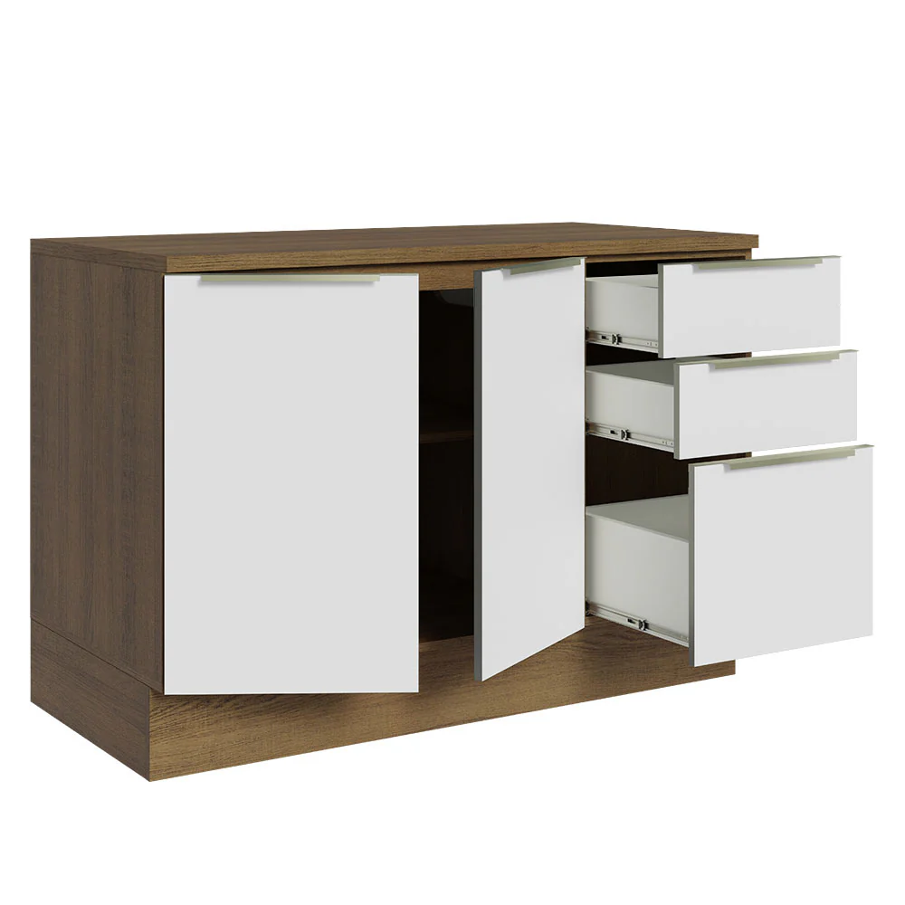 Bajo Mesada Cocina 120 cm x 60 cm, 3 Cajones 2 Puertas Lux Marrón/Blanco - Image 8