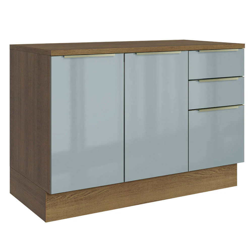 Bajo Mesada Cocina 120 cm x 60 cm, 3 Cajones 2 Puertas Lux Marrón/Gris
