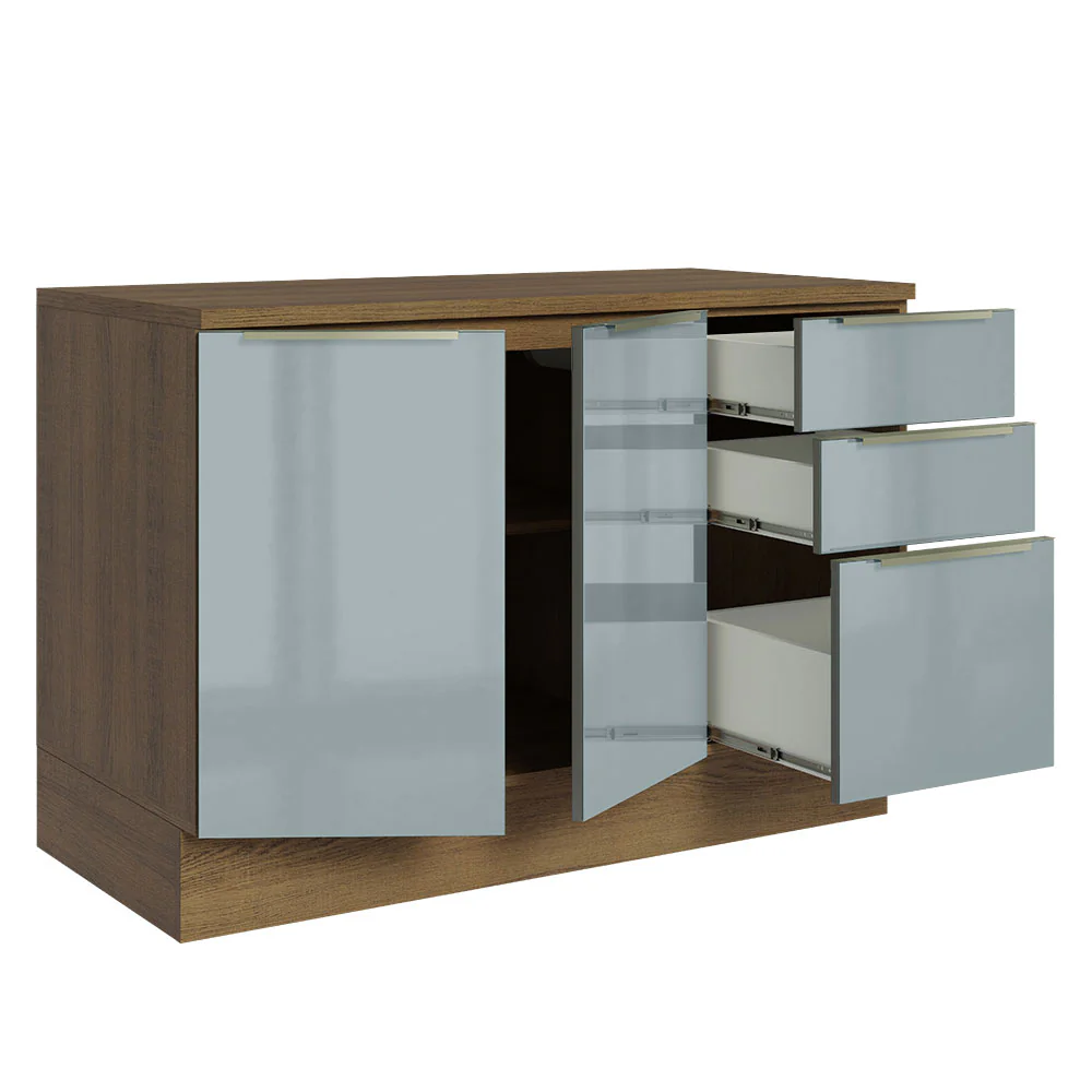 Bajo Mesada Cocina 120 cm x 60 cm, 3 Cajones 2 Puertas Lux Marrón/Gris - Image 8