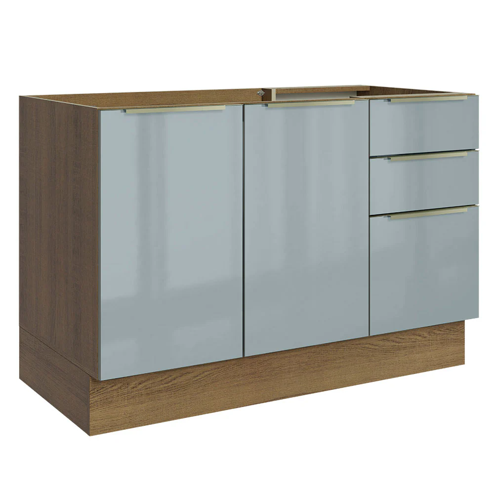 Bajo Mesada Cocina 120 cm x 60 cm, 3 Cajones 2 Puertas Lux Marrón/Gris