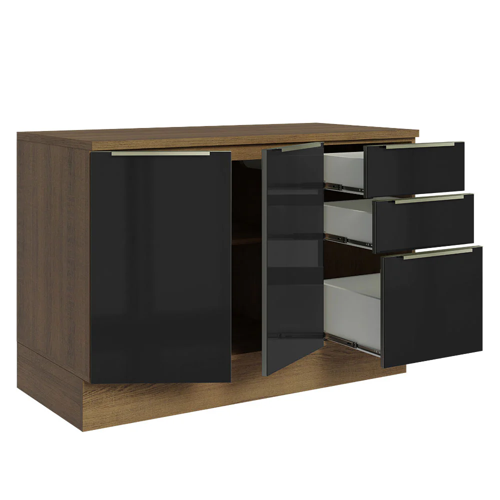 Bajo Mesada Cocina 120 cm x 60 cm, 3 Cajones 2 Puertas Lux Marrón/Negro - Image 8