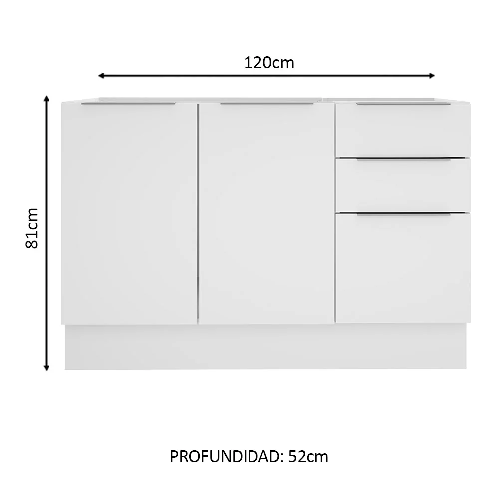 Bajo Mesada para Bacha 120 cm 3 Cajones 2 Puertas (Sin Mesada y Bacha) Blanco Stella Madesa - Image 2