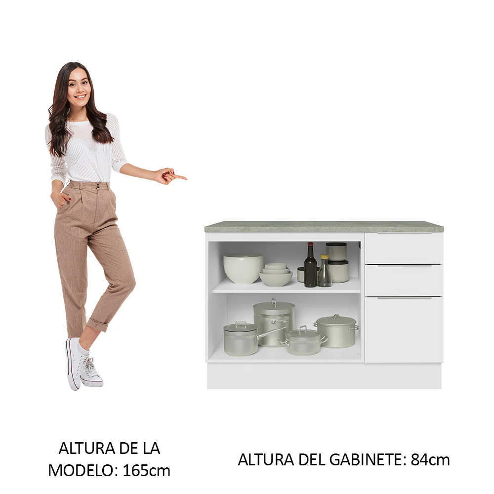 Bajo Mesada Cocina 120 cm 3 Cajones 2 Puertas (Con Mesada) Blanco Stella Madesa - Image 4