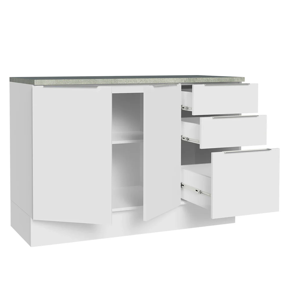 Bajo Mesada Cocina 120 cm 3 Cajones 2 Puertas (Con Mesada) Blanco Stella Madesa - Image 7