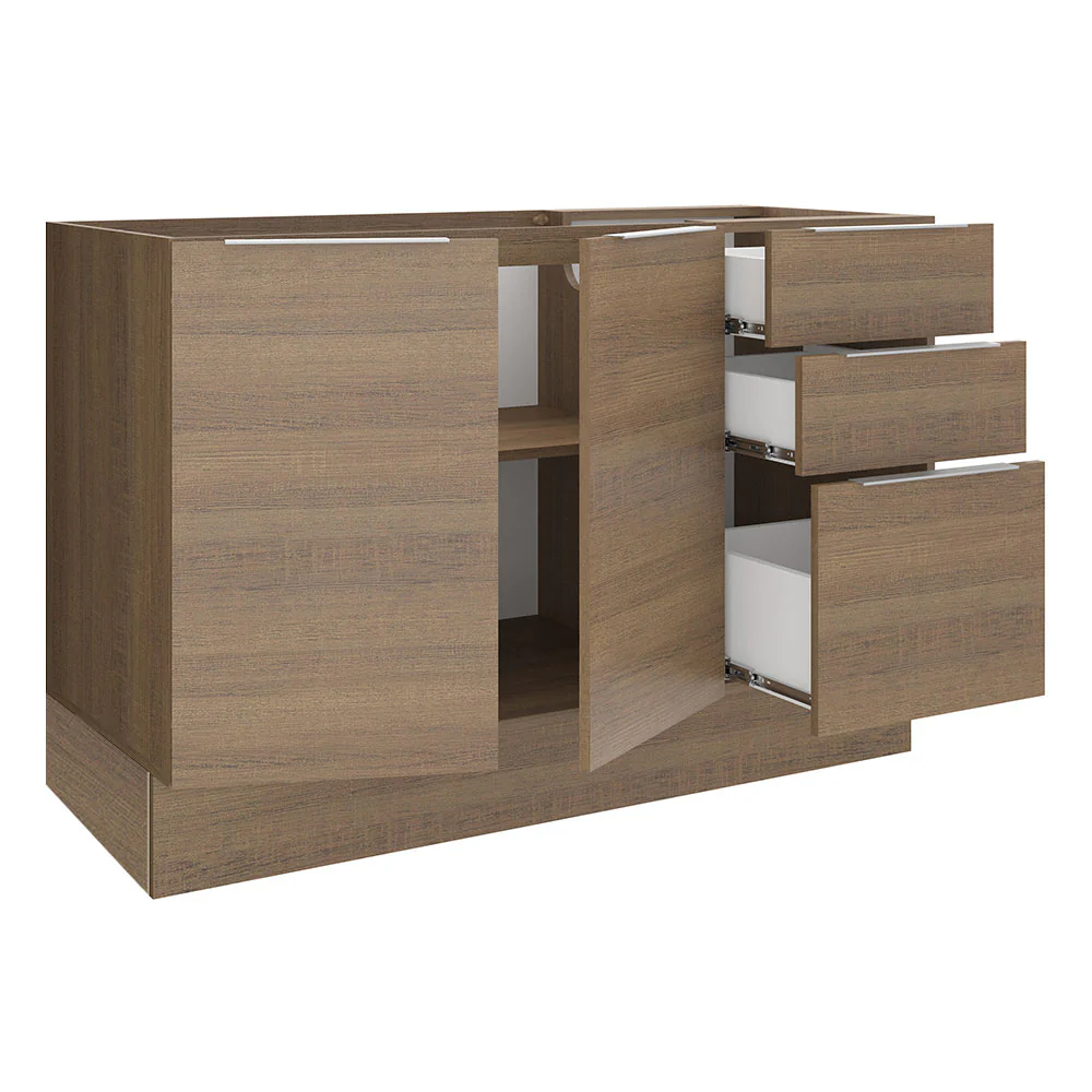 Bajo Mesada para Bacha 120 cm 3 Cajones 2 Puertas (Sin Mesada y Bacha) Marrón Stella Madesa - Image 7
