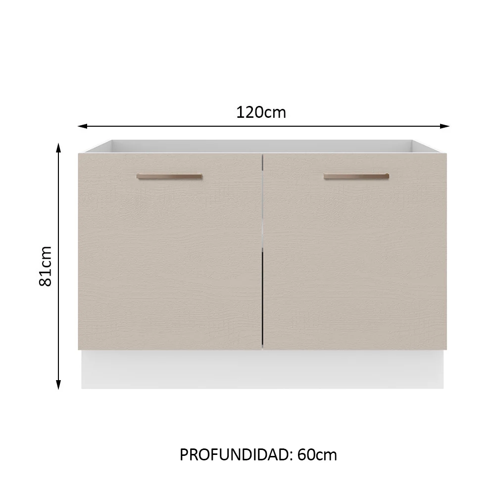 Bajo Mesada Cocina 120 cm x 60 cm, 2 Puertas Agata Blanco/Crema - Image 2
