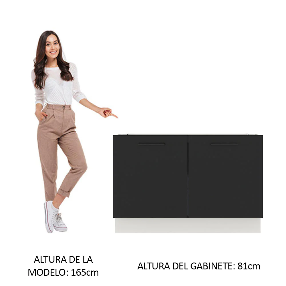 Bajo Mesada para Bacha 120 cm 2 Puertas (Sin Mesada y Bacha) Blanco/Negro Agata Madesa - Image 3