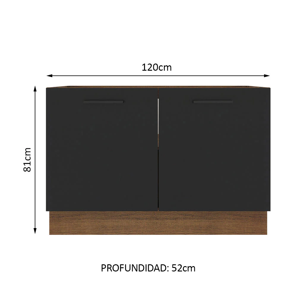 Bajo Mesada para Bacha 120 cm 2 Puertas (Sin Mesada y Bacha) Marrón/Negro Agata Madesa - Image 2