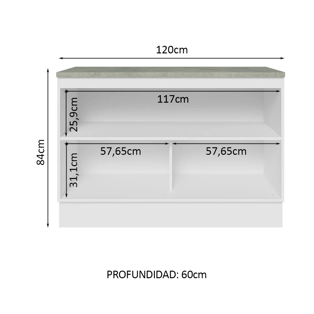 Bajo Mesada Cocina 120 cm x 60 cm, Sin cajones 2 Puertas Lux Blanco/Blanco - Image 3
