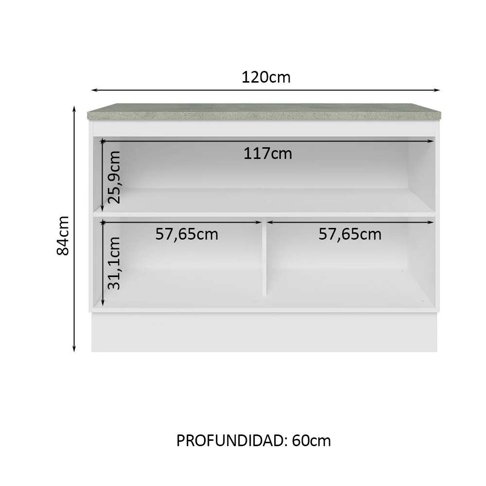 Bajo Mesada Cocina 120 cm x 60 cm, Sin cajones 2 Puertas Lux Blanco/Gris - Image 3