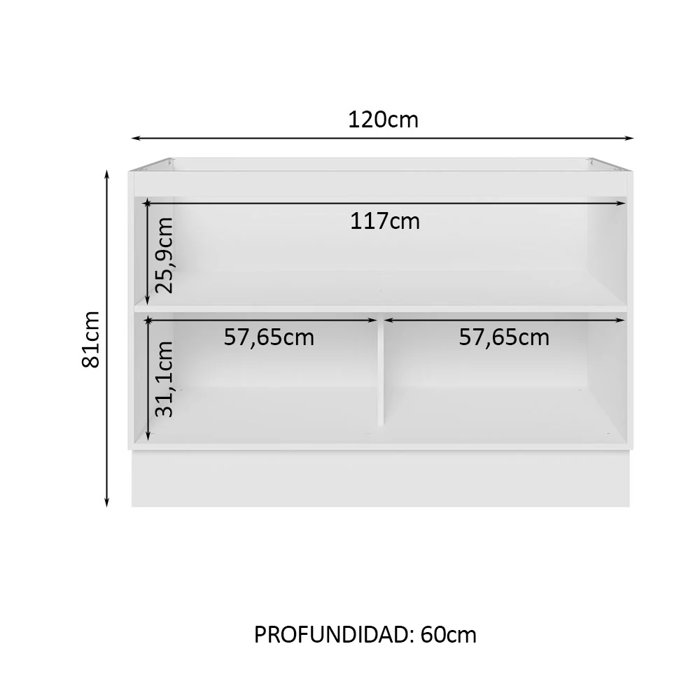 Bajo Mesada Cocina 120 cm x 60 cm, 2 Puertas Lux Blanco/Gris - Image 3