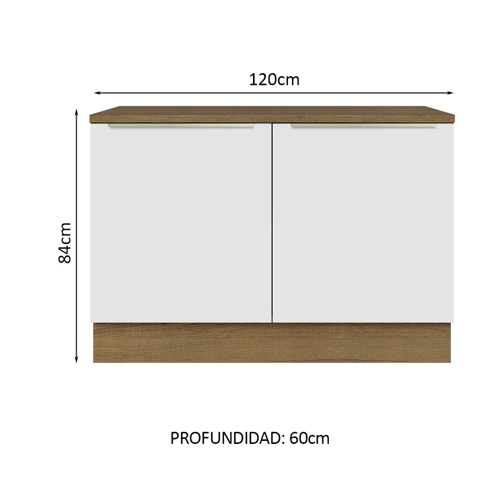 Bajo Mesada Cocina 120 cm x 60 cm, Sin cajones 2 Puertas Lux Marrón/Blanco - Image 2