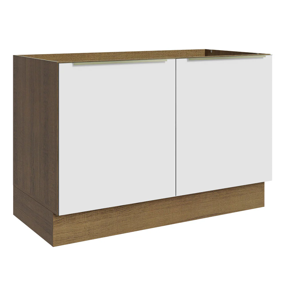 Bajo Mesada Cocina 120 cm x 60 cm, Sin cajones 2 Puertas Lux Marrón/Blanco