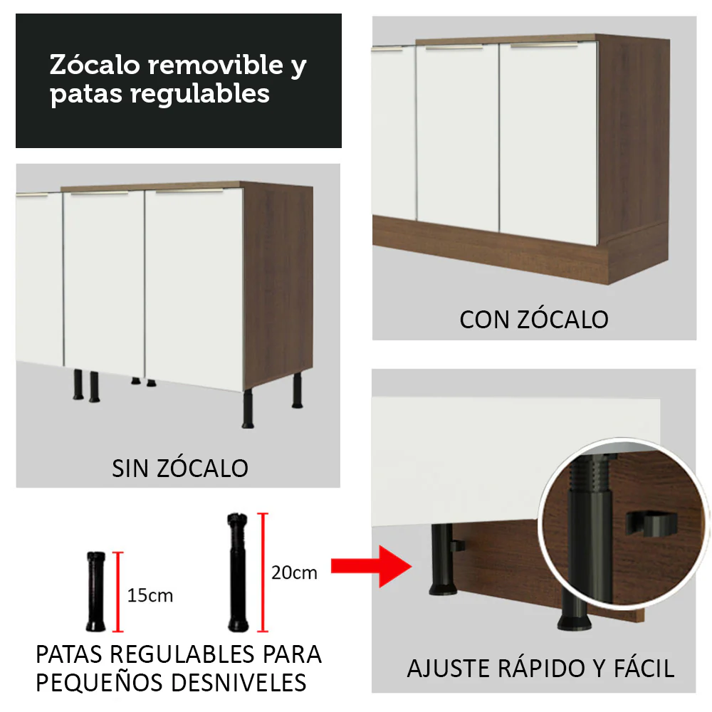 Bajo Mesada Cocina 120 cm x 60 cm, Sin cajones 2 Puertas Lux Marrón/Blanco - Image 8