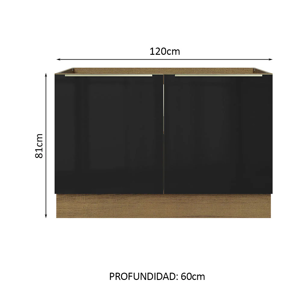 Bajo Mesada Cocina 120 cm x 60 cm, 2 Puertas Lux Marrón/Negro - Image 2