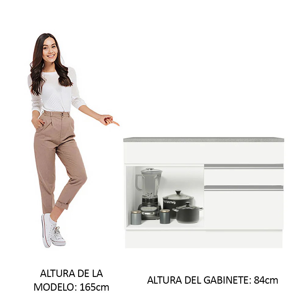 Bajo Mesada Cocina 120 x 60 cm 1 Puerta 2 Cajones Blanco (Con Mesada) Glamy Madesa - Image 4