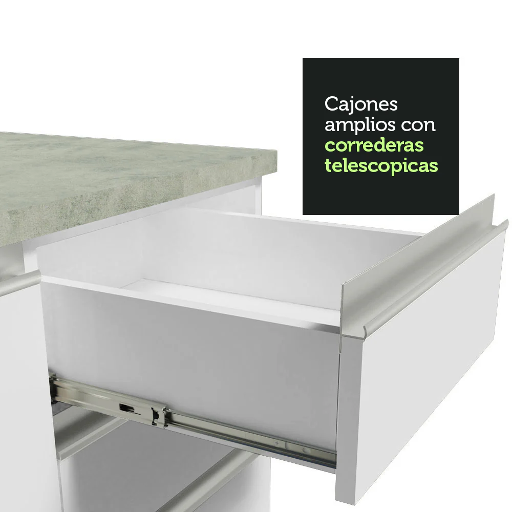 Bajo Mesada Cocina 120 x 60 cm 1 Puerta 2 Cajones Blanco (Con Mesada) Glamy Madesa - Image 7