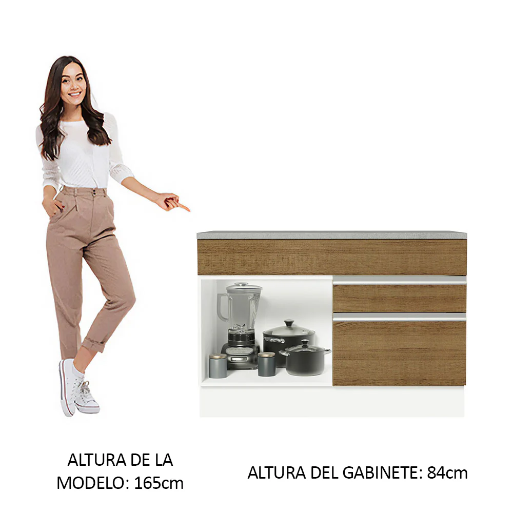 Bajo Mesada Cocina 120 x 60 cm 1 Puerta 2 Cajones Blanco/Marrón (Con Mesada) Glamy Madesa - Image 3