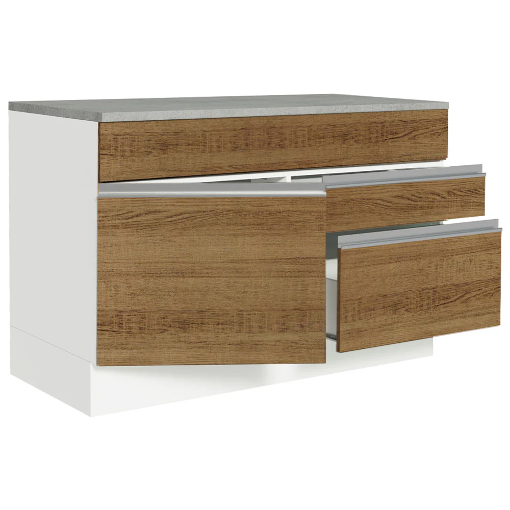 Bajo Mesada Cocina 120 x 60 cm 1 Puerta 2 Cajones Blanco/Marrón (Con Mesada) Glamy Madesa - Image 7